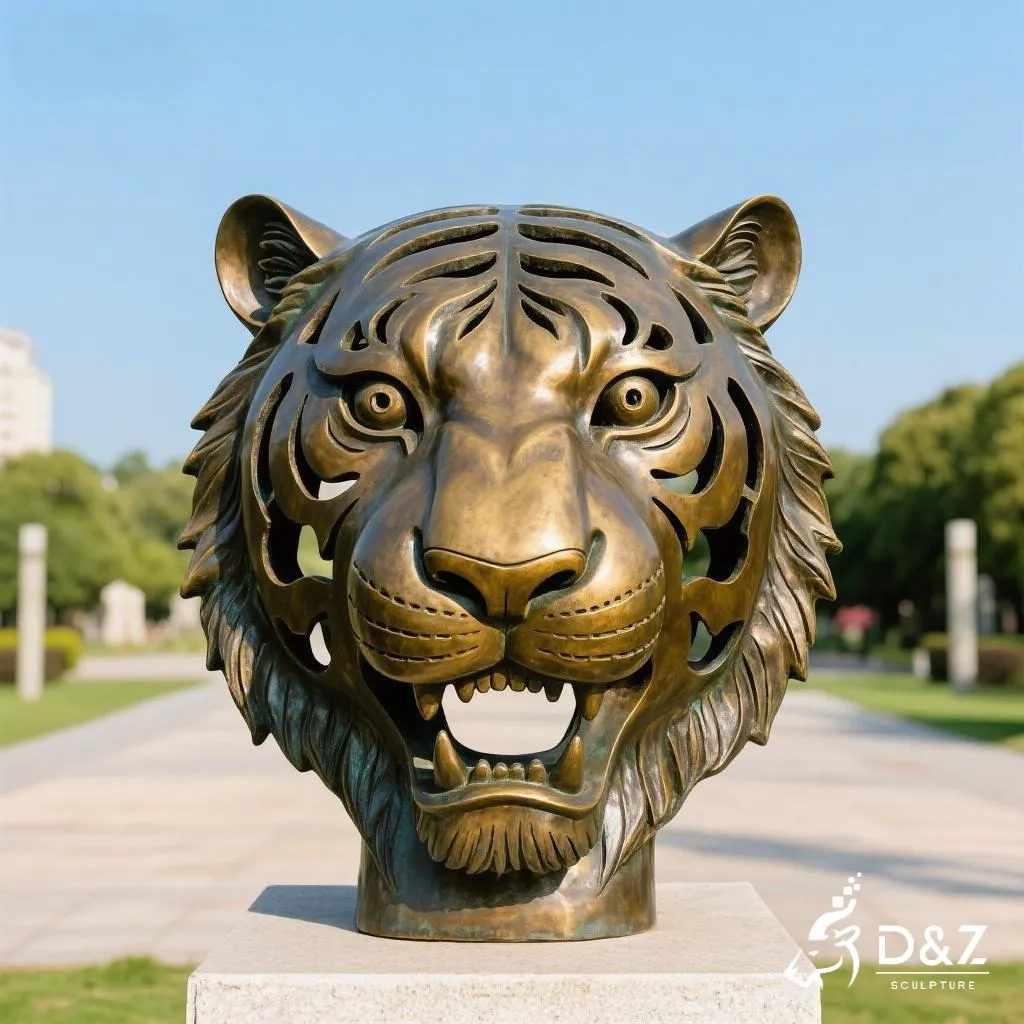 Hollow Bronze Tiger Face Sculpture - Animal Face Art DZN327 14 Large bronze tiger face sculpture, cast by lost-wax method, polished surface, outdoor and indoor decoration-6