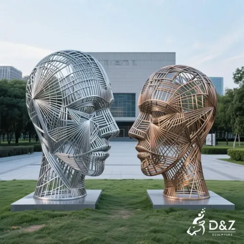 Custom Modern Abstract Wire Face Sculpture Decor DZN324 6 Custom Metal Wire Face Sculpture, crafted in stainless steel, mirror polished surface, gardens, villas, museums, plazas, or hotels-1