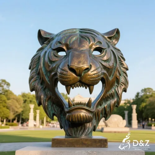 Large bronze tiger face sculpture, cast by lost-wax method, polished surface, outdoor and indoor decoration-1