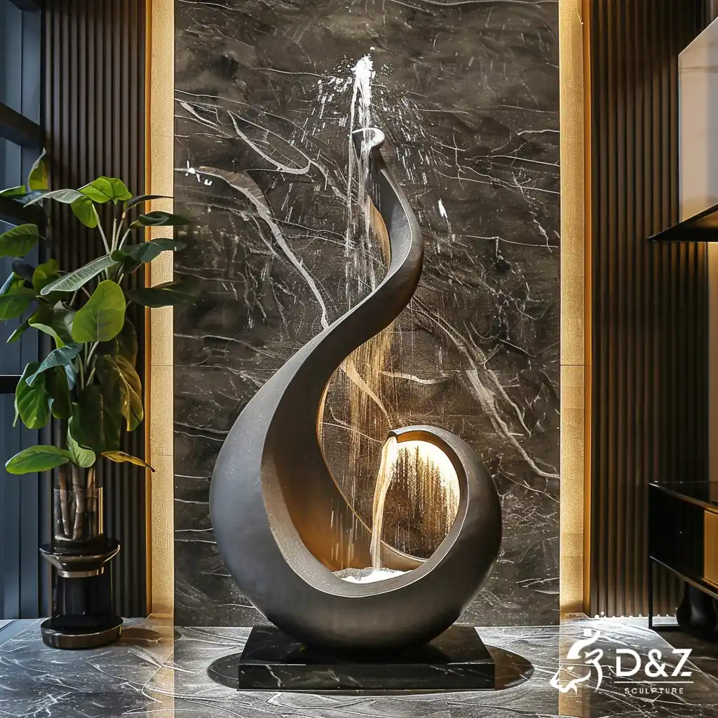 Hotel Metal Indoor Decorative Fountain Waterfall Feature DZN318 Custom metal indoor decorative fountain, crafted in stainless steel, mirror polished surface, gardens, pools, plazas, or hotels-6
