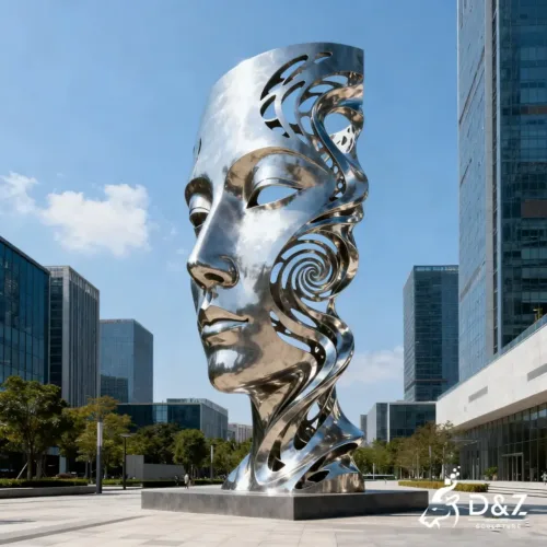Custom Metal Abstract Human Face Sculpture, crafted in stainless steel, mirror polished surface, gardens, villas, plazas, or hotels-2