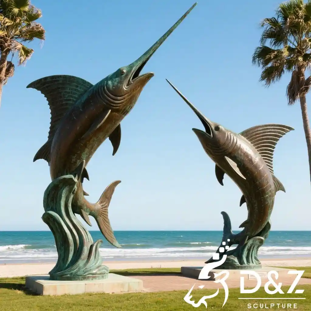 Large Bronze Sailfish Statue | Coastal Outdoor Art DZN186