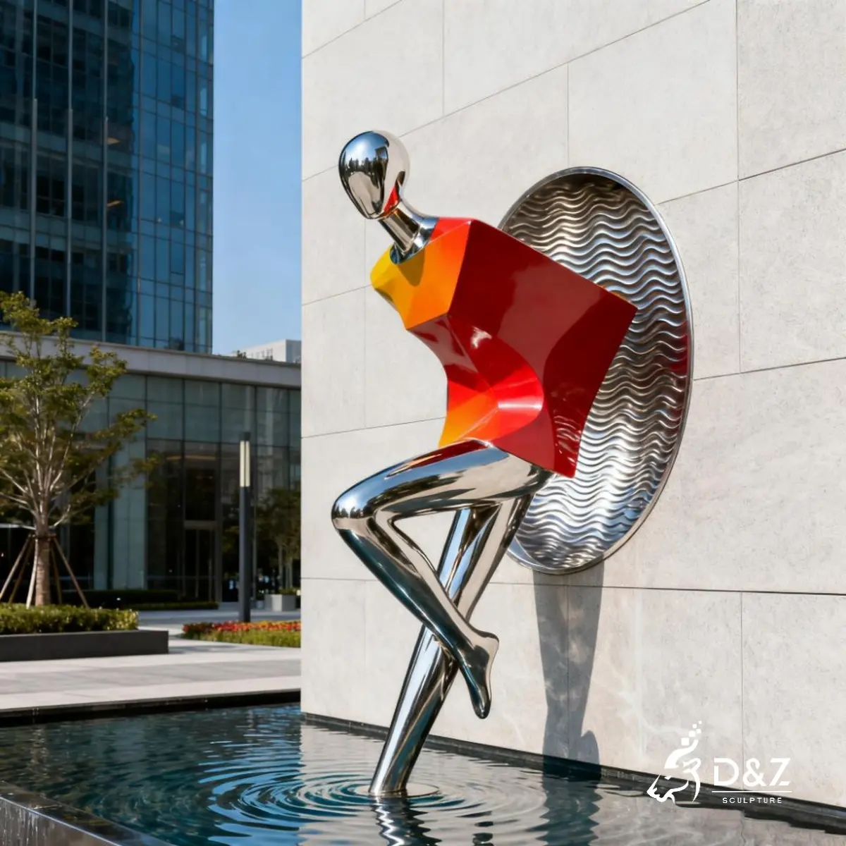 Custom Human Wall Sculpture, Metal the passer through walls Sculpture, crafted in stainless steel, mirror polished surface, outdoor and indoor spaces