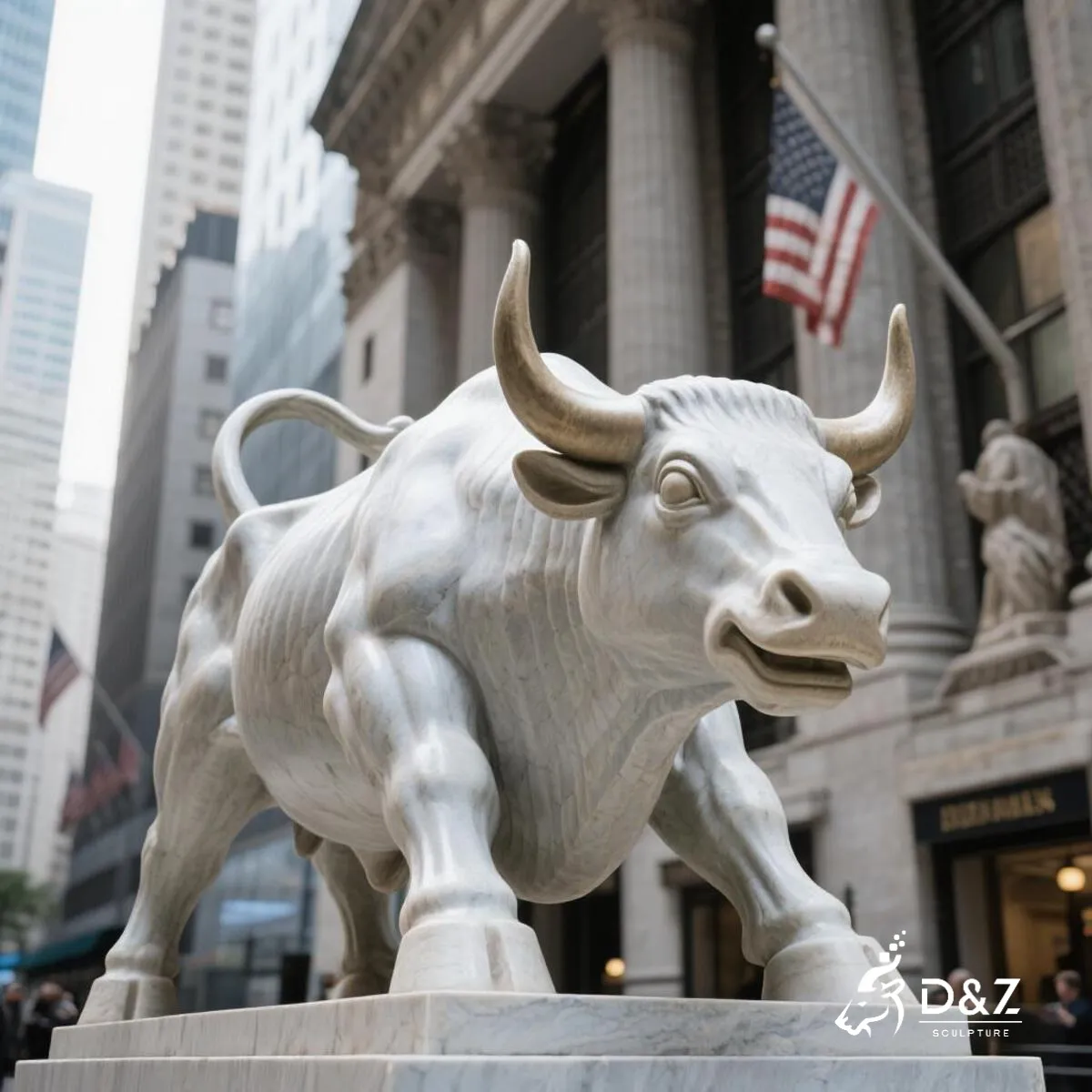 Marble wall street bull statue, marble bull statue, crafted in premium natural marble, timeless finish, urban and commercial projects-1