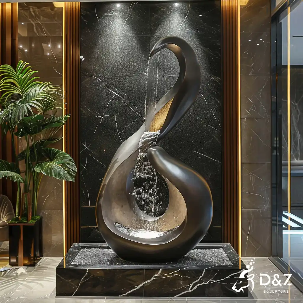 Hotel Metal Indoor Decorative Fountain Waterfall Feature DZN318 Custom metal indoor decorative fountain, crafted in stainless steel, mirror polished surface, gardens, pools, plazas, or hotels-7