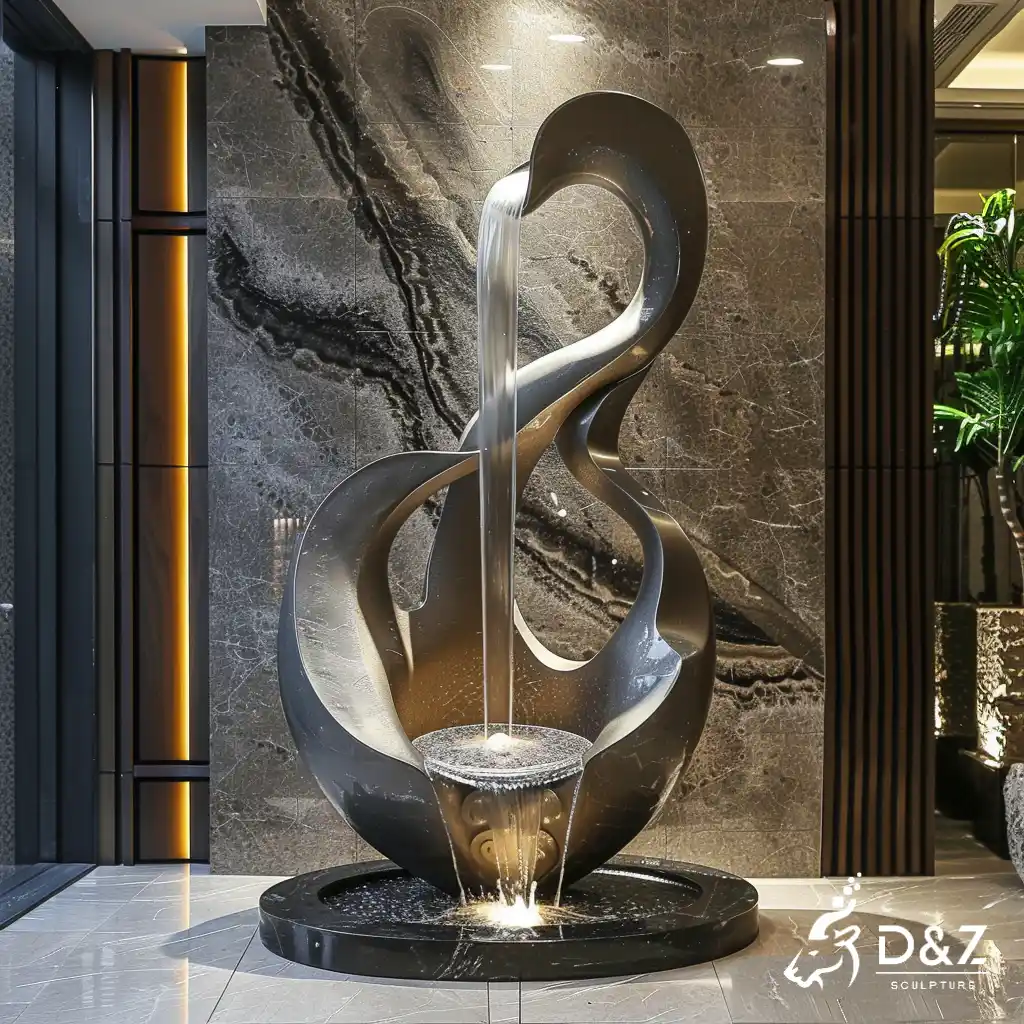Hotel Metal Indoor Decorative Fountain Waterfall Feature DZN318 Custom metal indoor decorative fountain, crafted in stainless steel, mirror polished surface, gardens, pools, plazas, or hotels-8