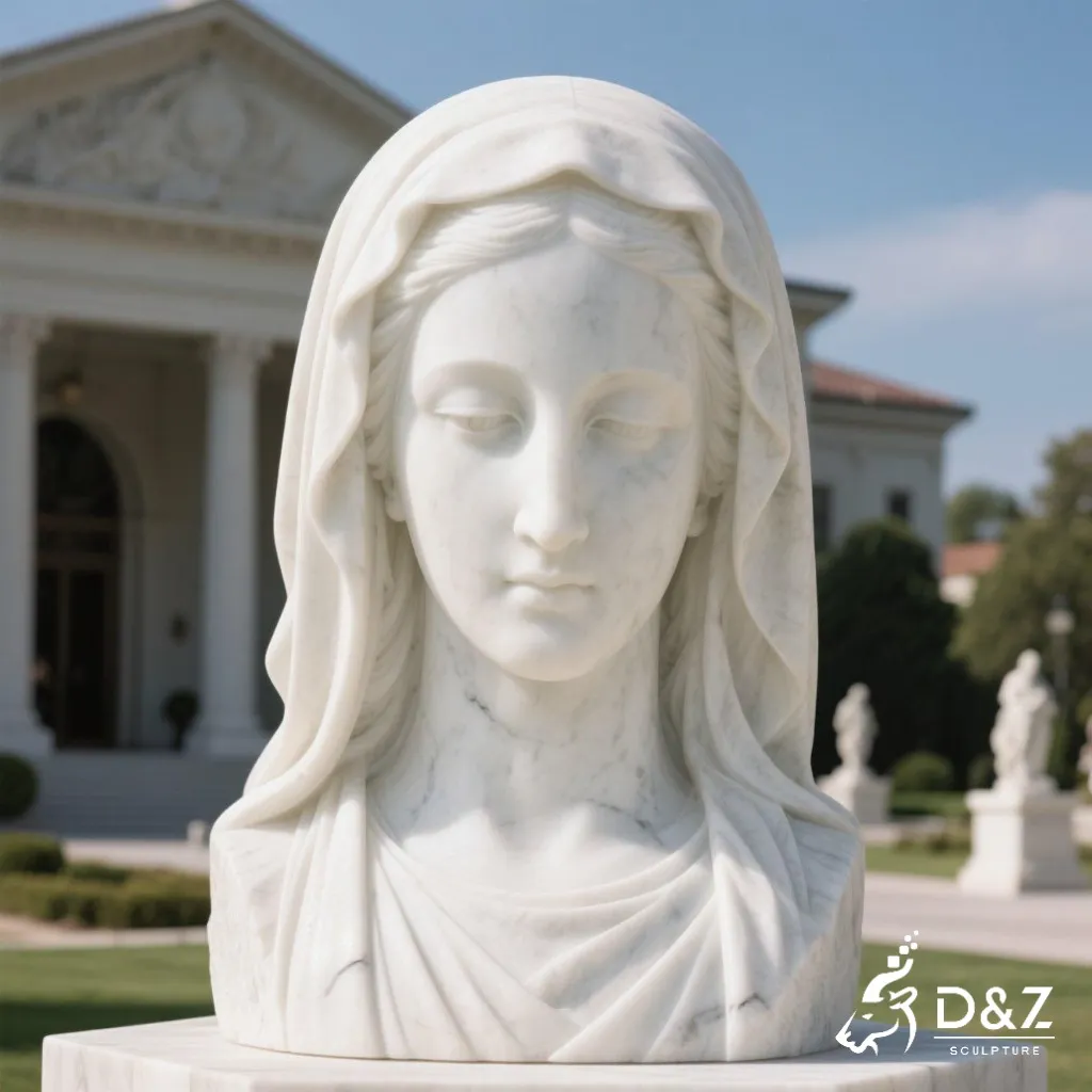 Custom Marble Woman Veiled Face Sculpture for Garden DZN328 16 Marble veiled face sculpture, crafted in premium natural marble, timeless finish, urban hotel, indoor and outdoor installation-4