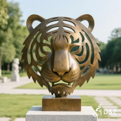 Large bronze tiger face sculpture, cast by lost-wax method, polished surface, outdoor and indoor decoration-2