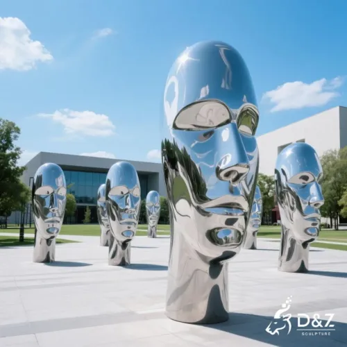 Custom abstract face sculpture, crafted in stainless steel, mirror polished surface, gardens, villas, museums, plazas, or hotels-1