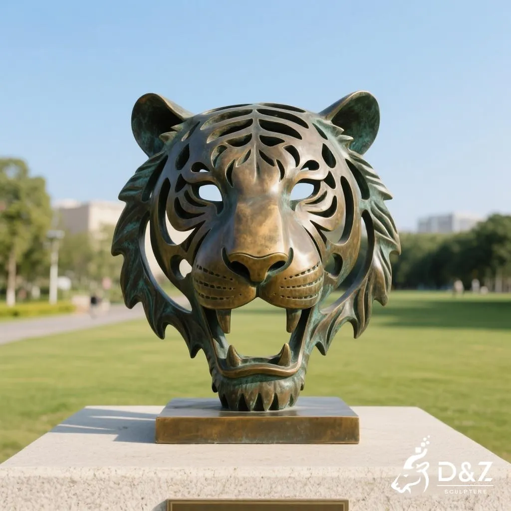 Hollow Bronze Tiger Face Sculpture - Animal Face Art DZN327 11 Large bronze tiger face sculpture, cast by lost-wax method, polished surface, outdoor and indoor decoration-3