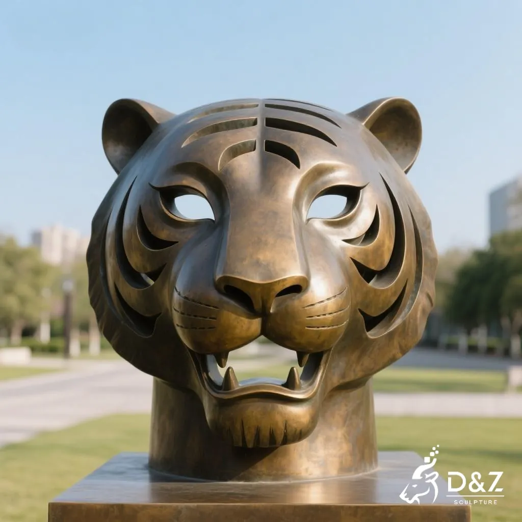 Hollow Bronze Tiger Face Sculpture - Animal Face Art DZN327 12 Large bronze tiger face sculpture, cast by lost-wax method, polished surface, outdoor and indoor decoration-4