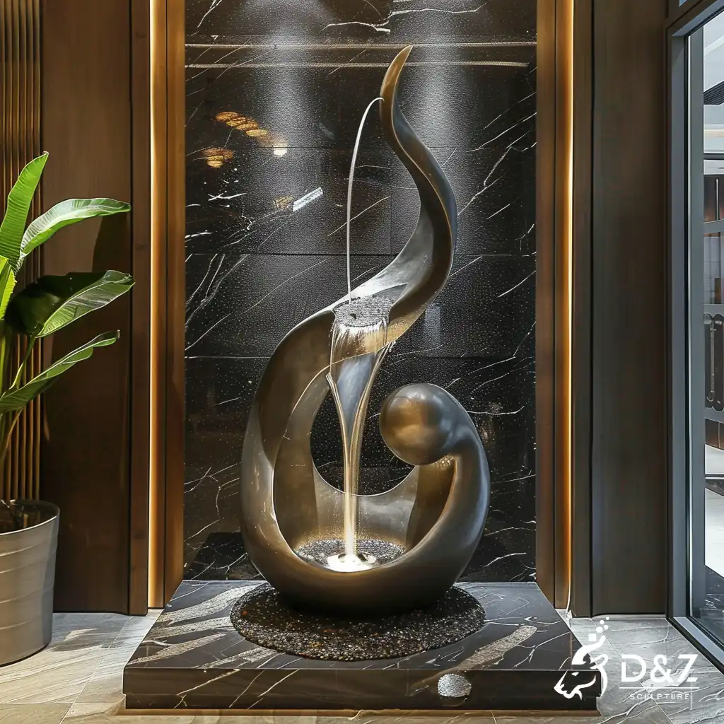 Hotel Metal Indoor Decorative Fountain Waterfall Feature DZN318 Custom metal indoor decorative fountain, crafted in stainless steel, mirror polished surface, gardens, pools, plazas, or hotels-9