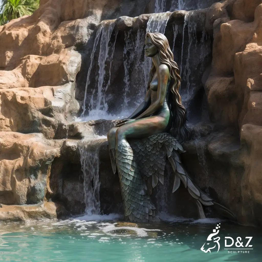 Outdoor Bronze Mermaid Water Fountain for Pool DZN314 9 Large bronze mermaid water fountain, cast by lost-wax method, polished surface, outdoor public decoration-2