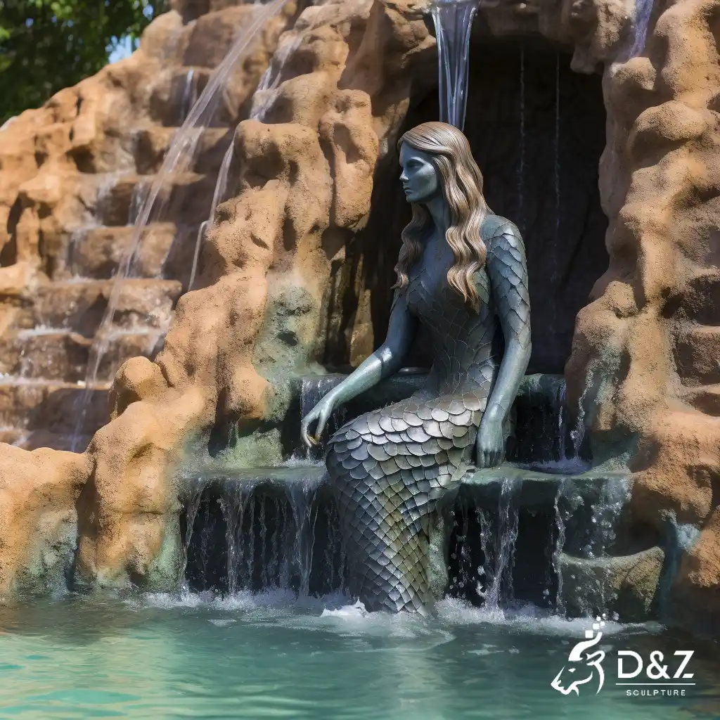 Outdoor Bronze Mermaid Water Fountain for Pool DZN314 12 Large bronze mermaid water fountain, cast by lost-wax method, polished surface, outdoor public decoration-3
