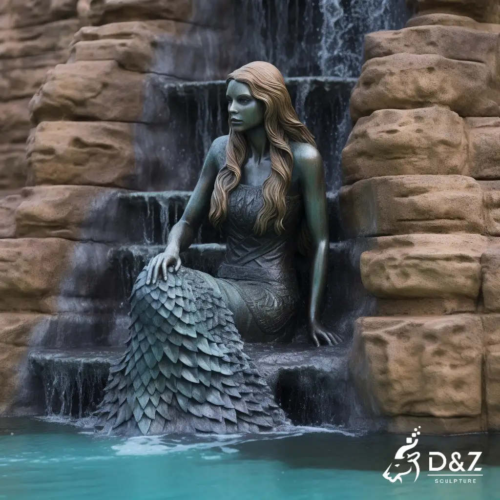 Outdoor Bronze Mermaid Water Fountain for Pool DZN314 13 Large bronze mermaid water fountain, cast by lost-wax method, polished surface, outdoor public decoration-4