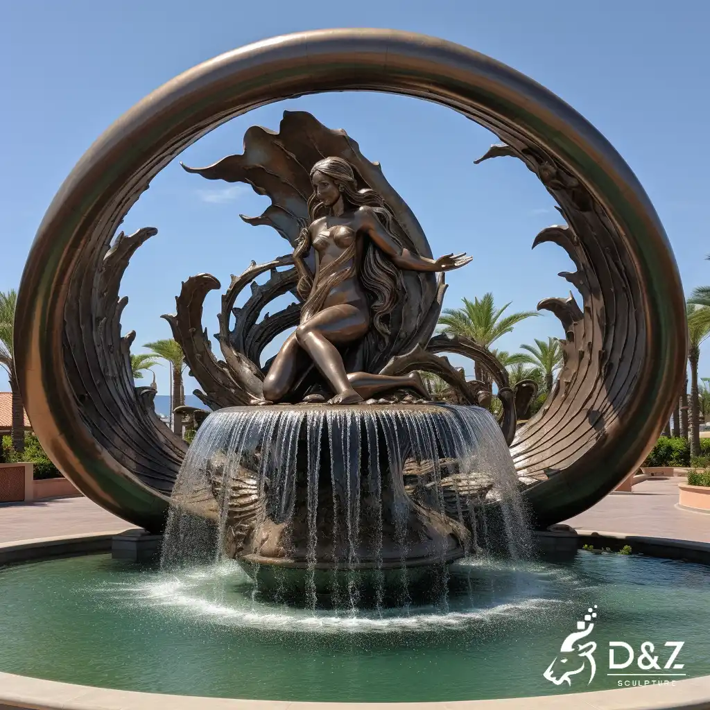 Outdoor Bronze Mermaid Water Fountain for Pool DZN314 11 Large bronze mermaid water fountain, cast by lost-wax method, polished surface, outdoor public decoration-6