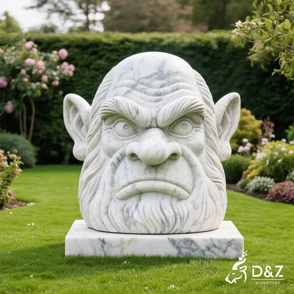 Marble troll face sculpture, crafted in premium natural marble, timeless finish, indoor and outdoor installation-4