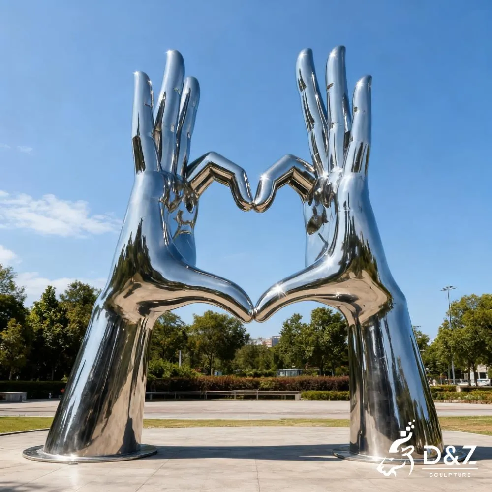 Metal I Love You Hand Sculpture of Sign Language DZN349 11 Custom metal I Love You hand sculpture, crafted in stainless steel, mirror polished surface, outdoor and indoor spaces-4