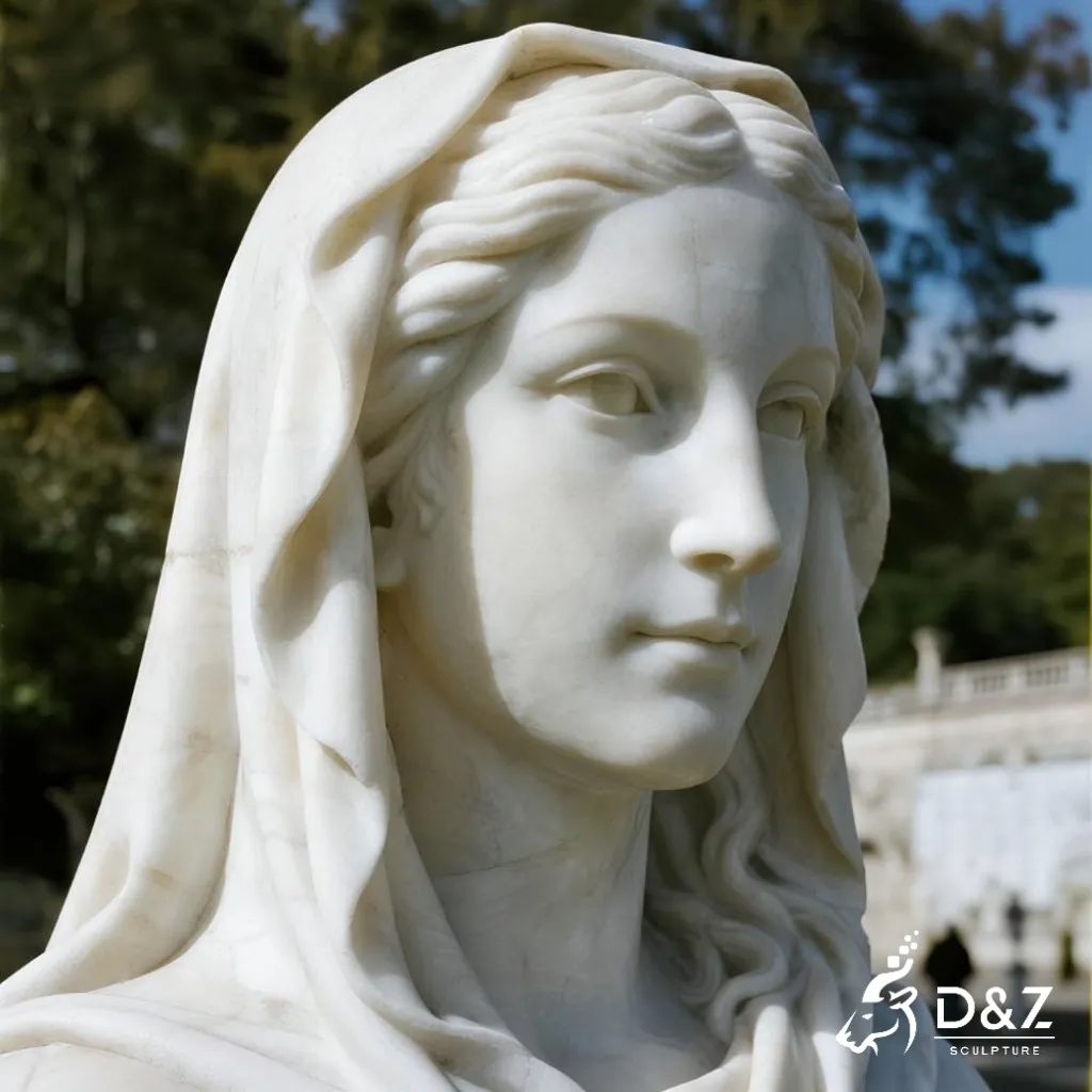 Custom Marble Woman Veiled Face Sculpture for Garden DZN328 15 Marble veiled face sculpture, crafted in premium natural marble, timeless finish, urban hotel, indoor and outdoor installation-7