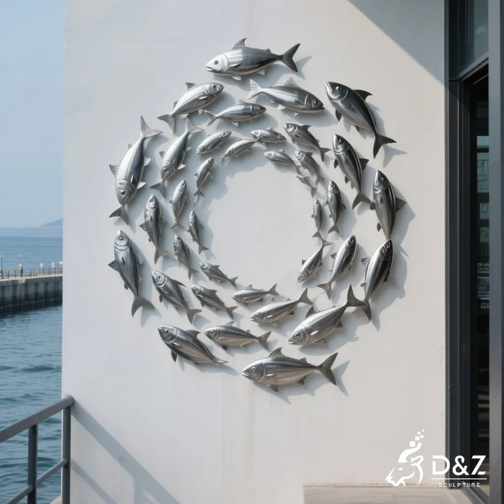 Metal Coastal Wall Sculptures of Starfish and Shell DZN336 12 Custom Metal Coastal Wall Sculpture, crafted in stainless steel, mirror polished surface, aquarium, ocean-themed parks, resorts, mall, marine-3