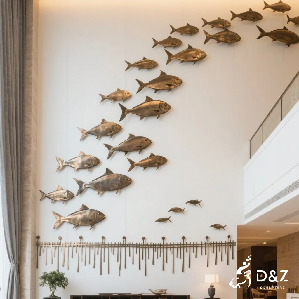 Metal Coastal Wall Sculptures of Starfish and Shell DZN336 13 Custom Metal Coastal Wall Sculpture, crafted in stainless steel, mirror polished surface, aquarium, ocean-themed parks, resorts, mall, marine-5