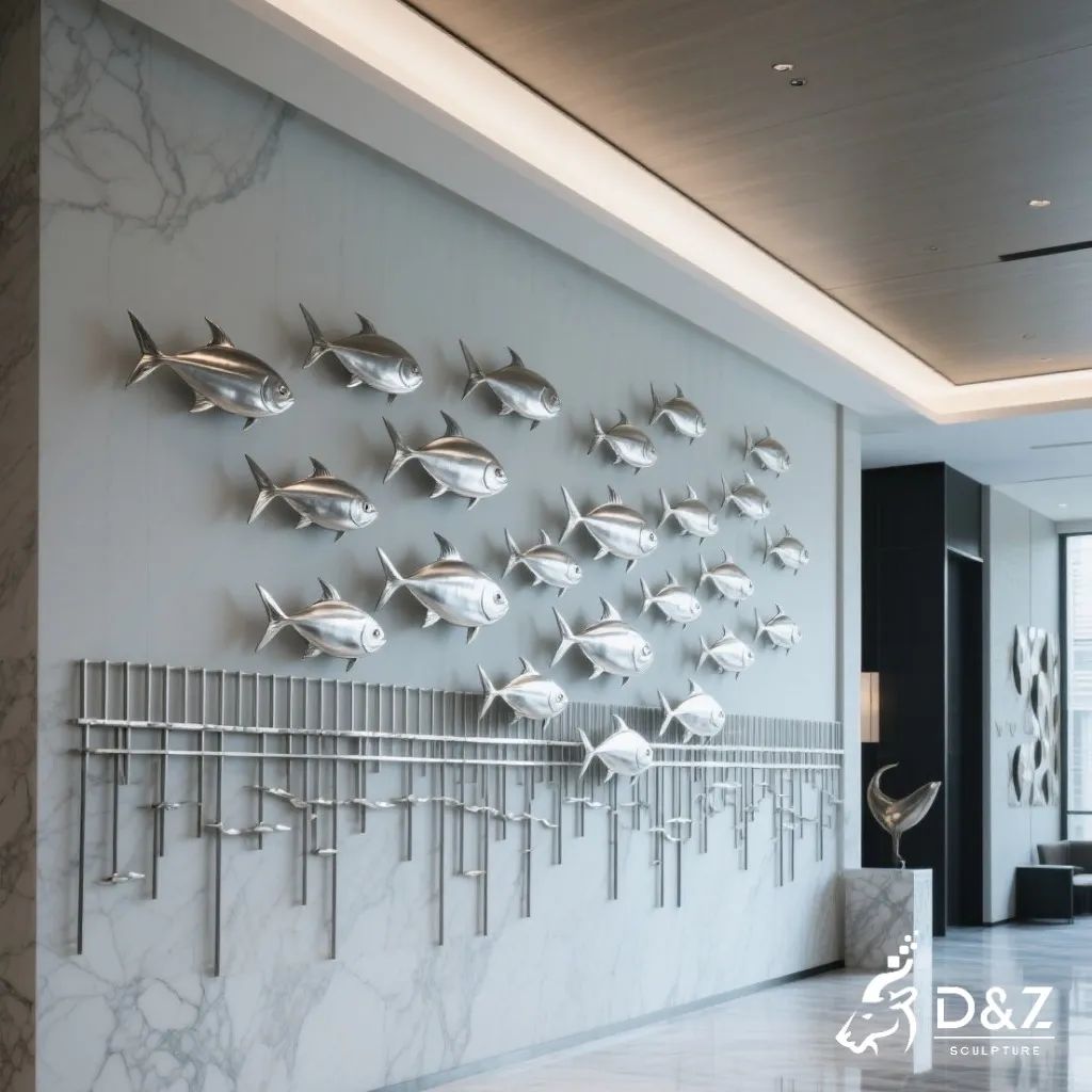 Metal Coastal Wall Sculptures of Starfish and Shell DZN336 14 Custom Metal Coastal Wall Sculpture, crafted in stainless steel, mirror polished surface, aquarium, ocean-themed parks, resorts, mall, marine-6