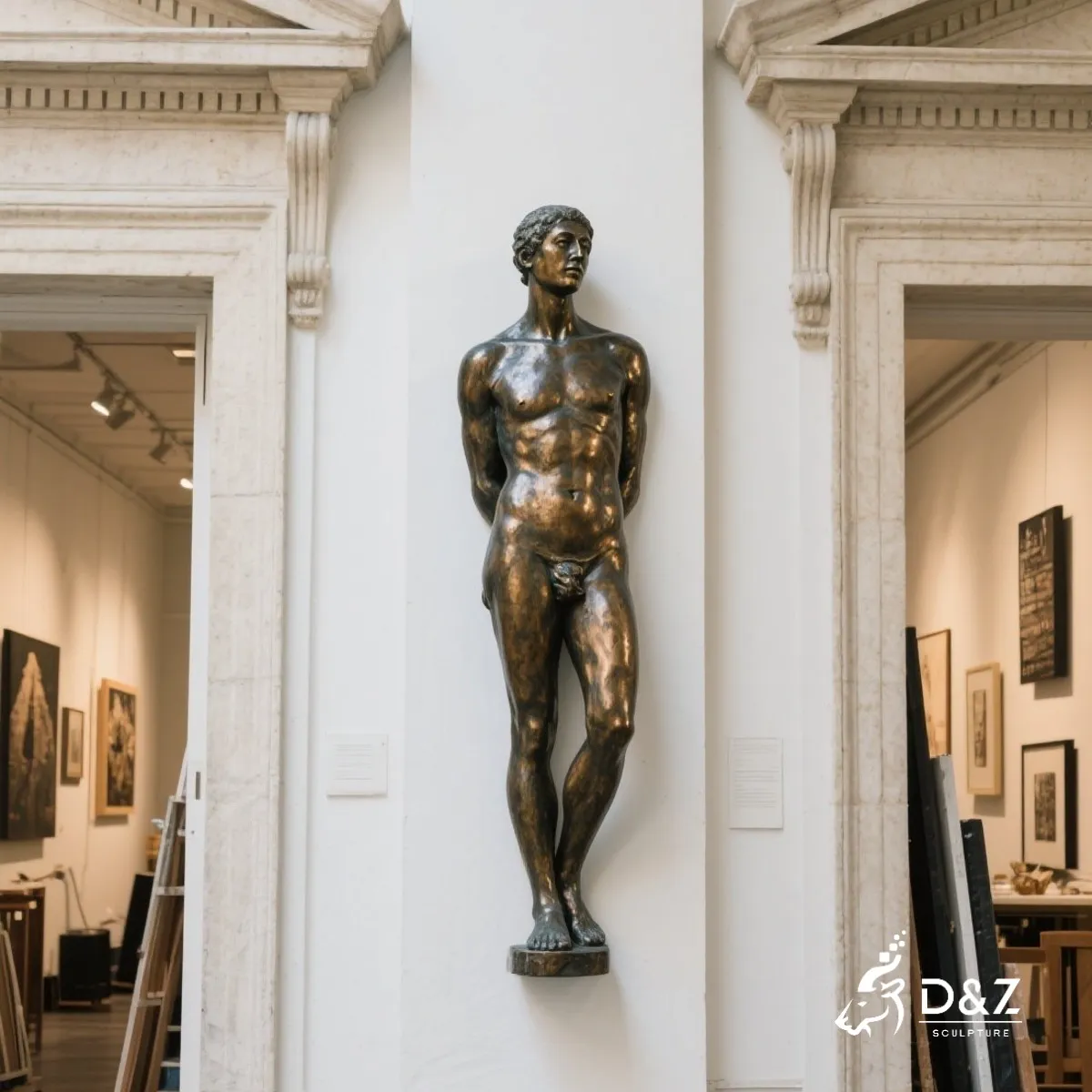 Large Human Wall Sculpture, bronze nude wall sculpture, cast by lost-wax method, polished surface, outdoor and indoor decoration