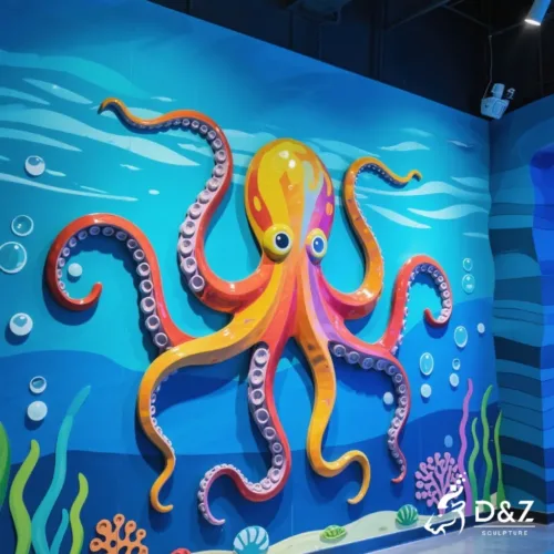 Custom Metal Octopus Wall Sculpture, crafted in stainless steel, mirror polished surface, aquarium, ocean-themed parks, resorts, mall, marine-1