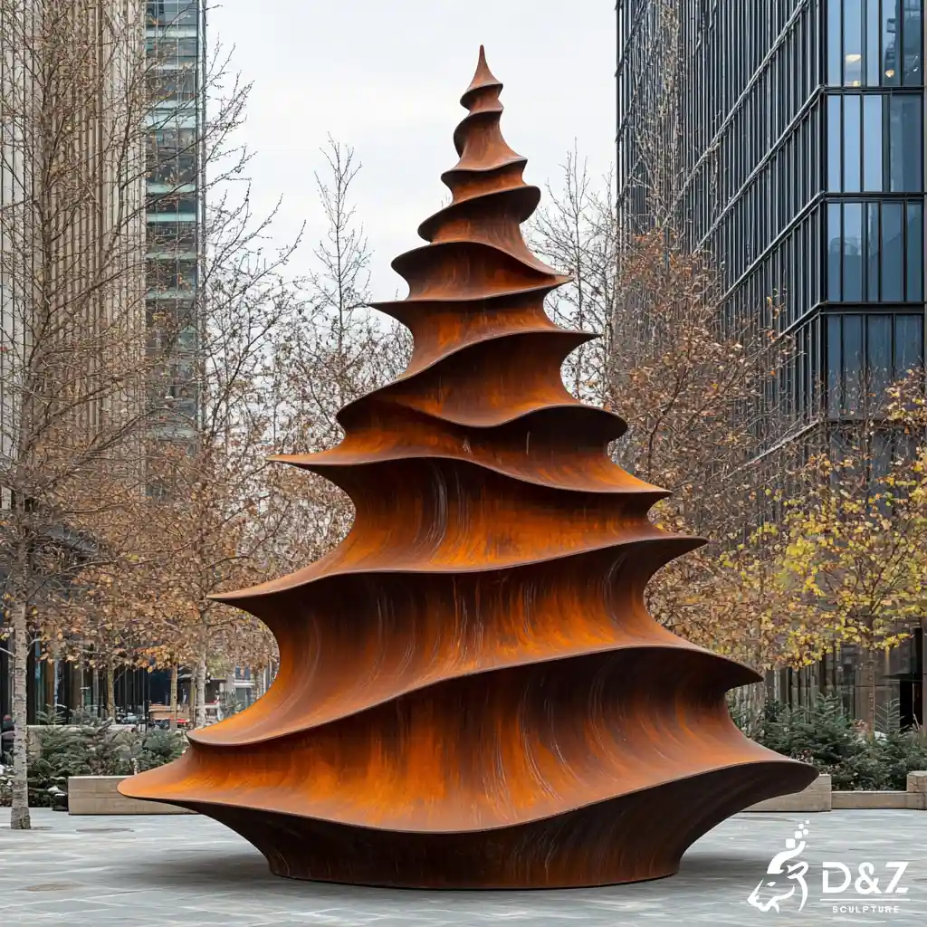 Corten Steel Outdoor Christmas Tree Sculpture Holiday Art DZN392 Corten steel outdoor Christmas tree sculpture, built from premium weathering steel, timeless finish, indoor and outdoor installation-1