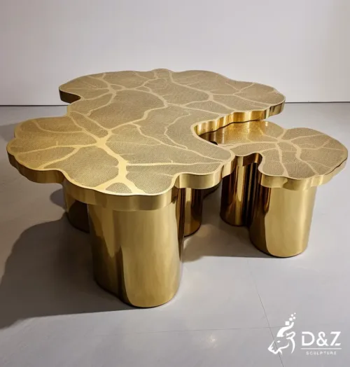 Custom Metal Abstract Luxury Funky Gold Coffee Table DZN366 10 Custom metal gold coffee table, crafted in stainless steel, mirror polished surface, outdoor and indoor spaces-1