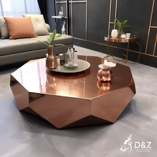 Large Modern Nouveau Metal Art Table Deco for Sale DZN367 9 Custom metal art table, crafted in stainless steel, mirror polished surface, outdoor and indoor spaces-1