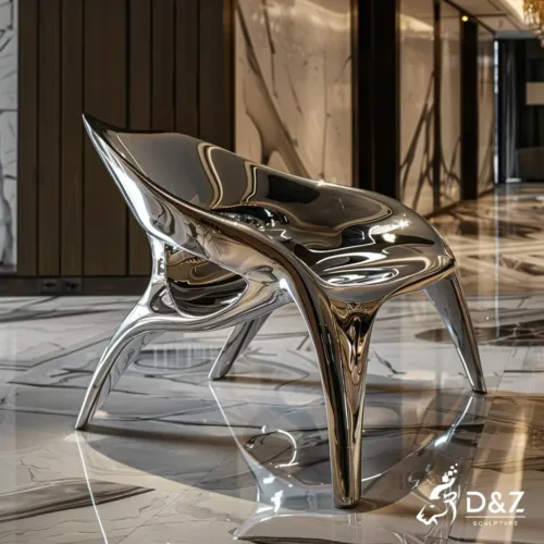 Futuristic Metal Modern Chair Art for Interiors DZN374 2 Custom metal modern chair, crafted in stainless steel, mirror polished surface, outdoor and indoor spaces-1