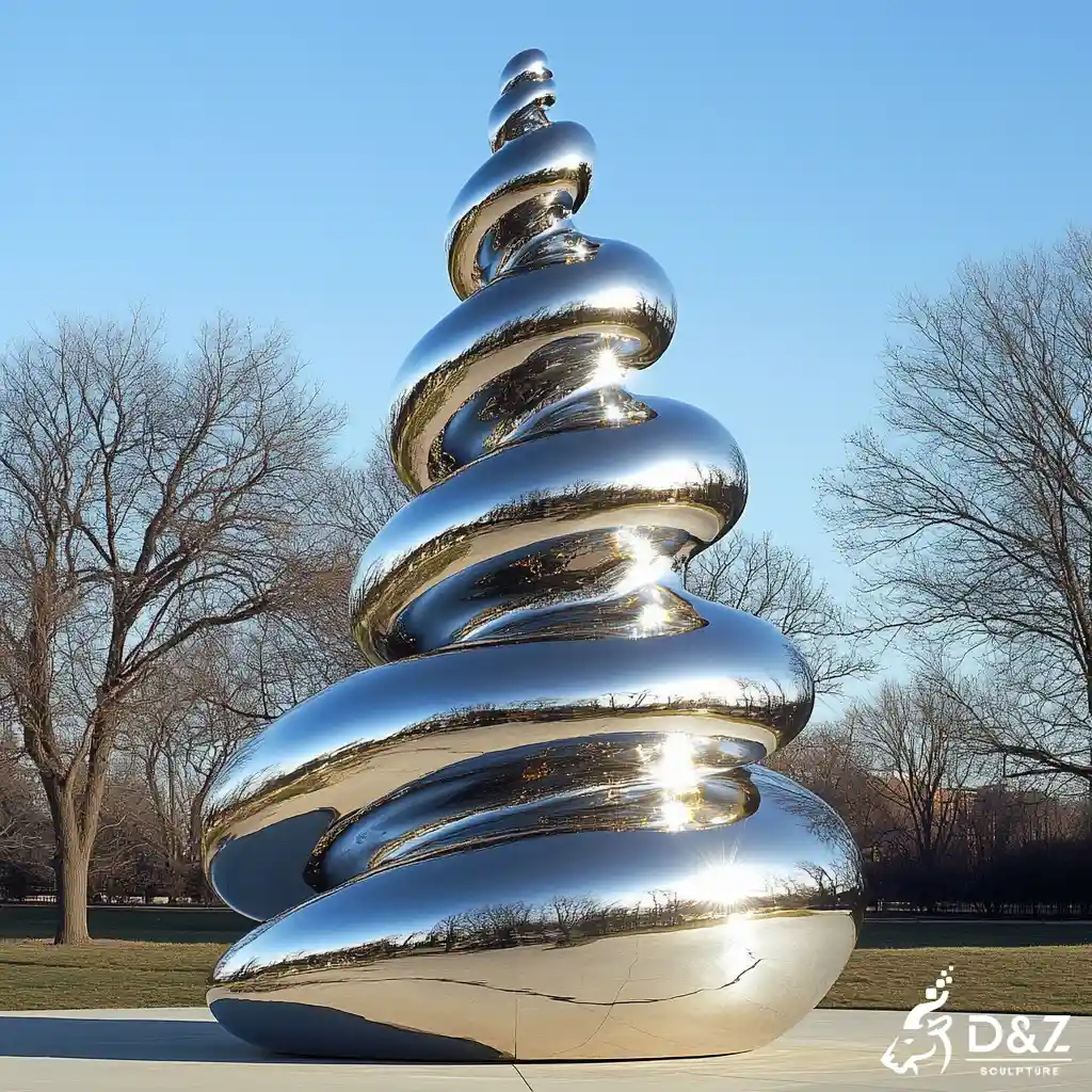 Custom metal spiral modern Christmas tree sculpture, crafted in stainless steel, mirror polished surface, outdoor and indoor spaces-1 Custom metal spiral modern Christmas tree sculpture, crafted in stainless steel, mirror polished surface, outdoor and indoor spaces-1