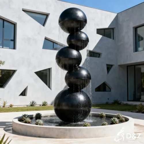 Custom metal modern sphere fountain, crafted in stainless steel, mirror polished surface, outdoor and indoor spaces-1