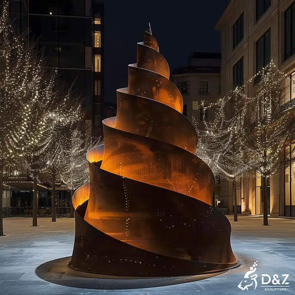 Corten steel outdoor Christmas tree light sculpture, built from premium weathering steel, timeless finish, indoor and outdoor installation-10