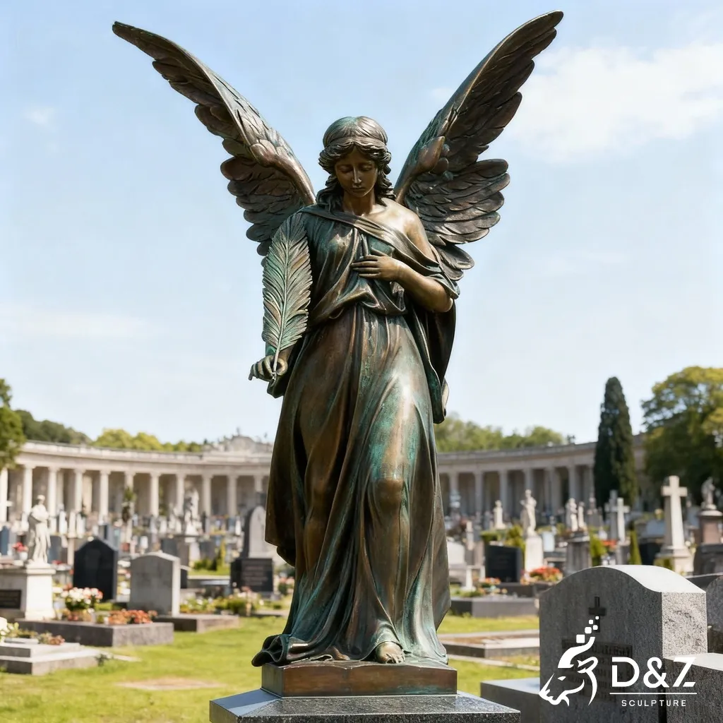 Custom bronze cemetery angel statue, cast by lost-wax method, outdoor and indoor decoration-12 Custom bronze cemetery angel statue, cast by lost-wax method, outdoor and indoor decoration-12