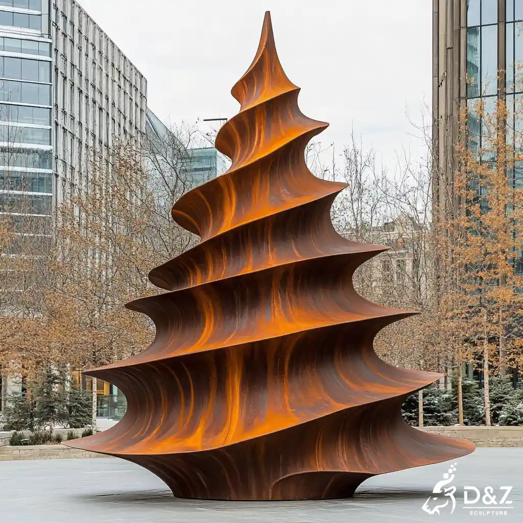 Corten Steel Outdoor Christmas Tree Sculpture Holiday Art DZN392 Corten steel outdoor Christmas tree sculpture, built from premium weathering steel, timeless finish, indoor and outdoor installation-2