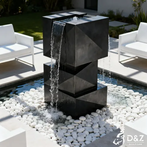Metal Stacked Cube Geometric Modern Sculpture Fountain DZN397-2