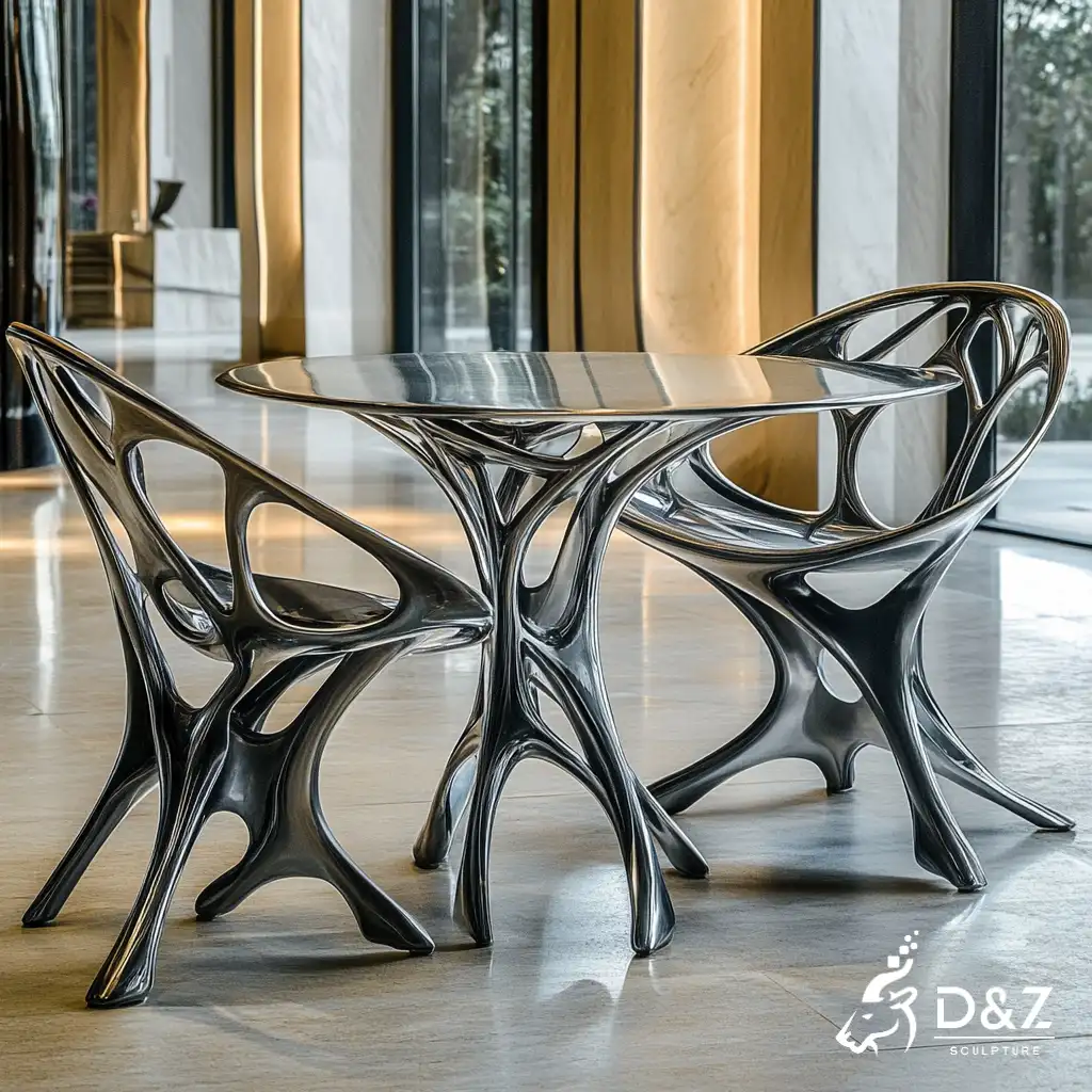 Custom metal modern chair, crafted in stainless steel, mirror polished surface, outdoor and indoor spaces-2 Custom metal modern chair, crafted in stainless steel, mirror polished surface, outdoor and indoor spaces-2
