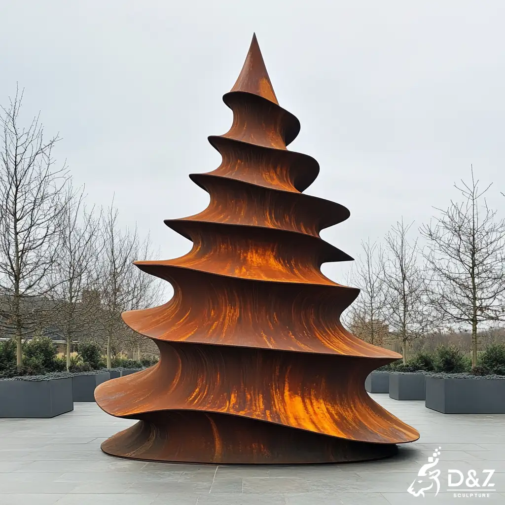 Corten Steel Outdoor Christmas Tree Sculpture Holiday Art DZN392 Corten steel outdoor Christmas tree sculpture, built from premium weathering steel, timeless finish, indoor and outdoor installation-3