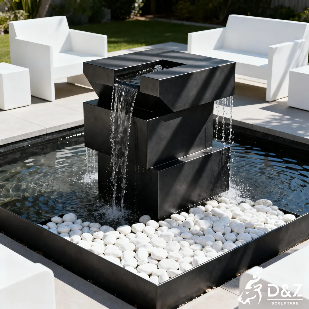 Metal Stacked Cube Geometric Modern Sculpture Fountain DZN397-3 Metal Stacked Cube Geometric Modern Sculpture Fountain DZN397-3