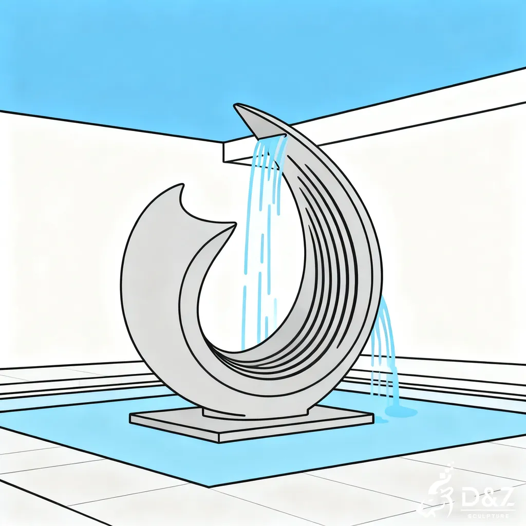 Large Metal Wave Modern House Fountain for Yard & Garden DZN378 Custom metal modern house fountain, crafted in stainless steel, mirror polished or matte surface, outdoor and indoor spaces-3