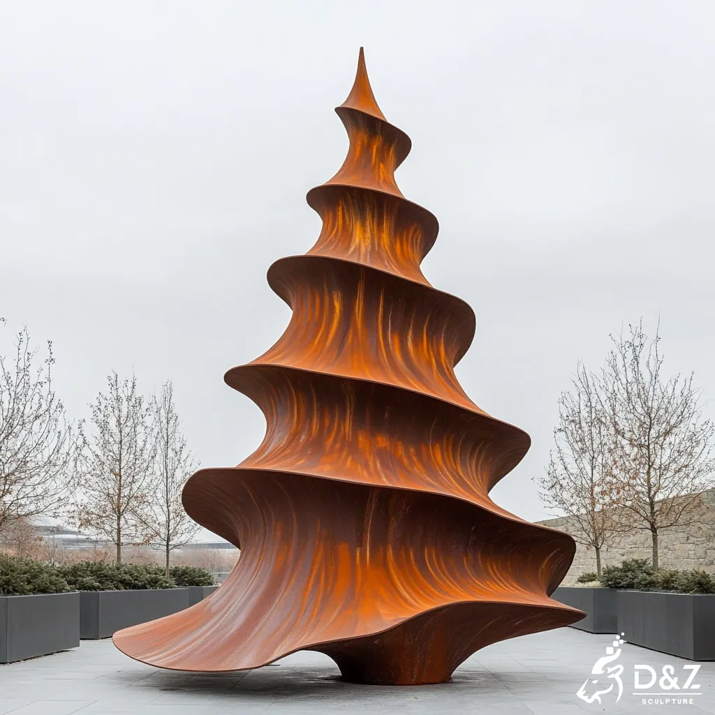 Corten Steel Outdoor Christmas Tree Sculpture Holiday Art DZN392 Corten steel outdoor Christmas tree sculpture, built from premium weathering steel, timeless finish, indoor and outdoor installation-4