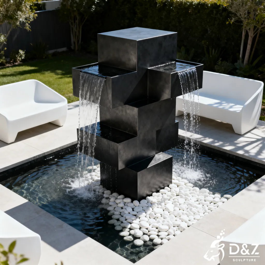 Metal Stacked Cube Geometric Modern Sculpture Fountain DZN397-4 Metal Stacked Cube Geometric Modern Sculpture Fountain DZN397-4