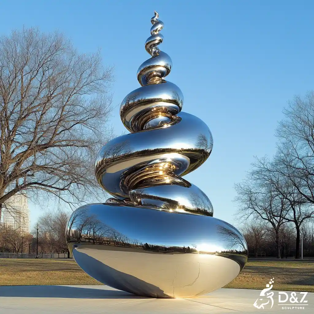 Custom metal spiral modern Christmas tree sculpture, crafted in stainless steel, mirror polished surface, outdoor and indoor spaces-4 Custom metal spiral modern Christmas tree sculpture, crafted in stainless steel, mirror polished surface, outdoor and indoor spaces-4