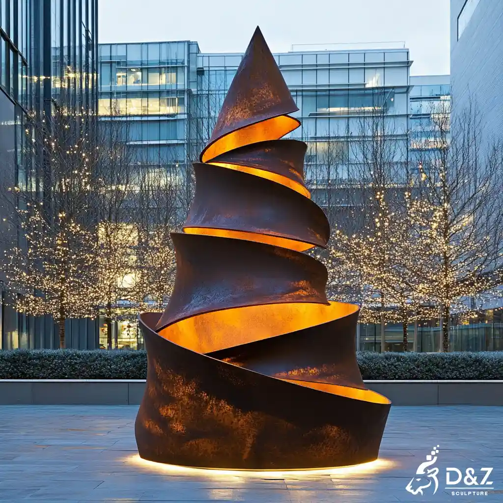 Corten steel outdoor Christmas tree light sculpture, built from premium weathering steel, timeless finish, indoor and outdoor installation-4