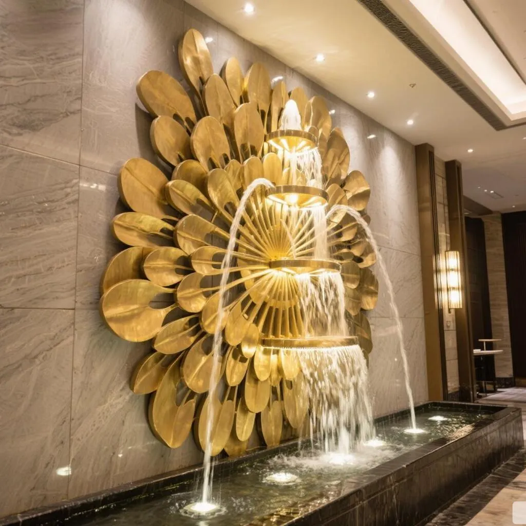 Luxury Metal Modern Wall Water Fountain for Hotel Villa DZN382 Custom metal modern wall water fountain, crafted in stainless steel, mirror polished surface, outdoor and indoor spaces-5