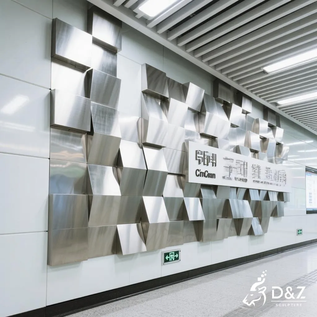 Custom metal brick wall sculpture, crafted in stainless steel, mirror polished surface, outdoor and indoor spaces-8 Custom metal brick wall sculpture, crafted in stainless steel, mirror polished surface, outdoor and indoor spaces-8