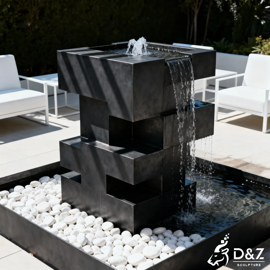 Metal Stacked Cube Geometric Modern Sculpture Fountain DZN397-5 Metal Stacked Cube Geometric Modern Sculpture Fountain DZN397-5