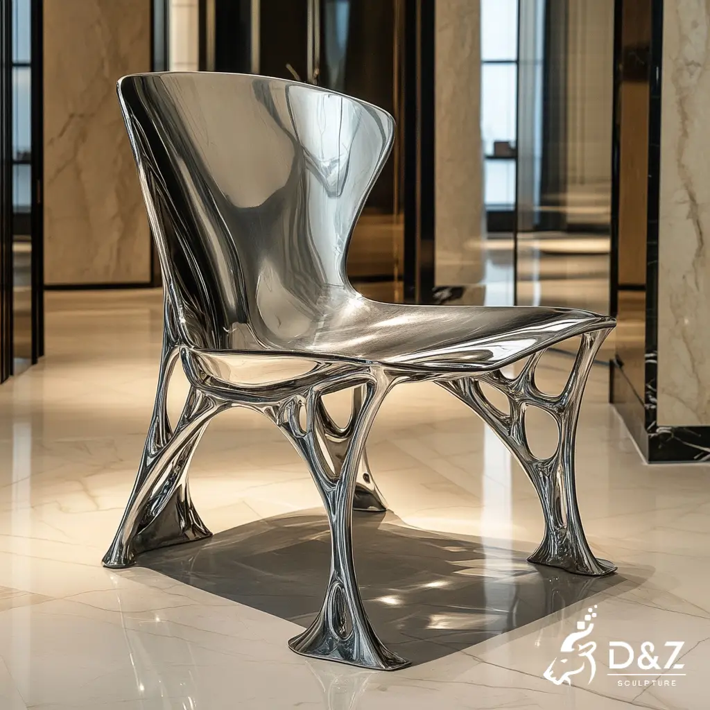 Custom metal modern chair, crafted in stainless steel, mirror polished surface, outdoor and indoor spaces-5 Custom metal modern chair, crafted in stainless steel, mirror polished surface, outdoor and indoor spaces-5